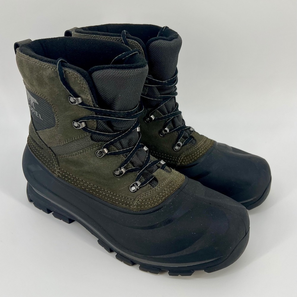 Sorel Buxton Lace Mens 11 Waterproof Insulated Snow Boots Green Black NM2737-326